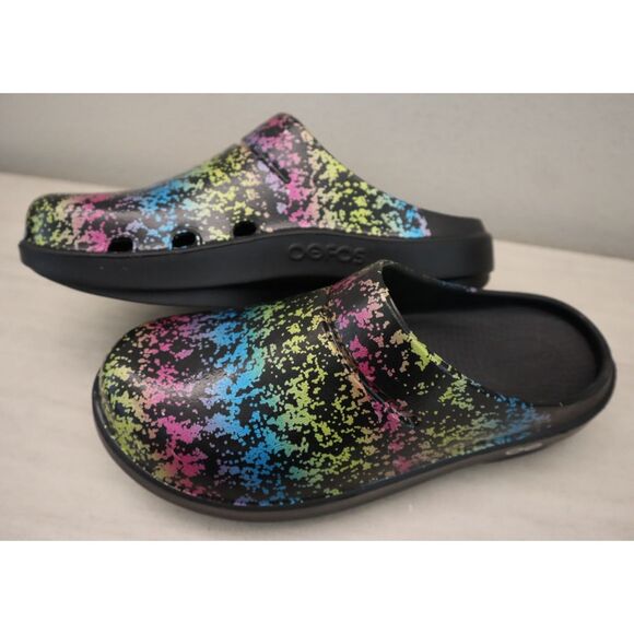 OOFOS Women's Sz 39 US 8 Black Multicolor Splatter OOFOAM Slip-On Clogs - Picture 13 of 15